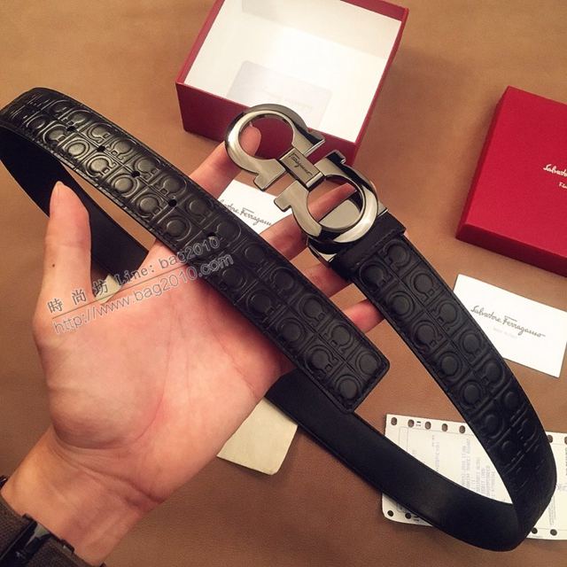 Ferragamo皮帶 雙面牛皮紮雙排花紋 菲拉格慕男士皮帶  xfp2124